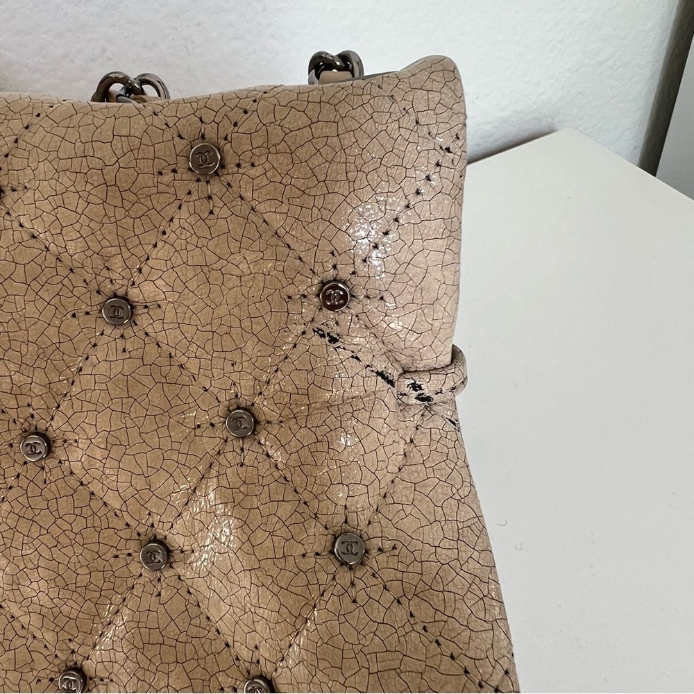 Chanel Vintage Studded CC Reissue Crackle Effect Flap Bag in Tan / Beige - Picture 12 of 16